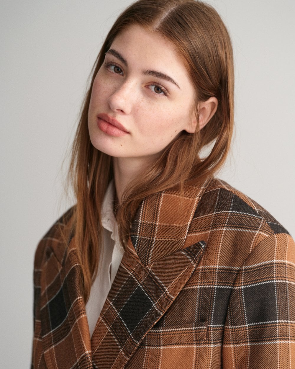 Cropped Checked Wool Blazer Jacket