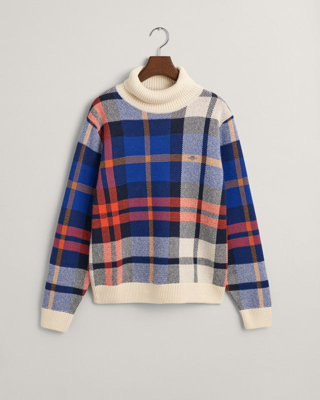 Teens Checked Shield Turtleneck Sweater