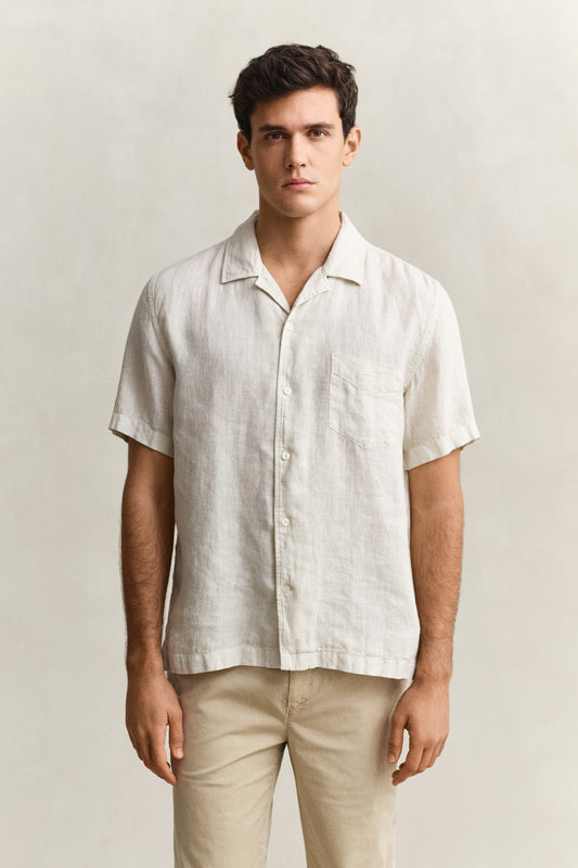 Regular Garment Dyed Linen Short Sleeve Camp Shirt