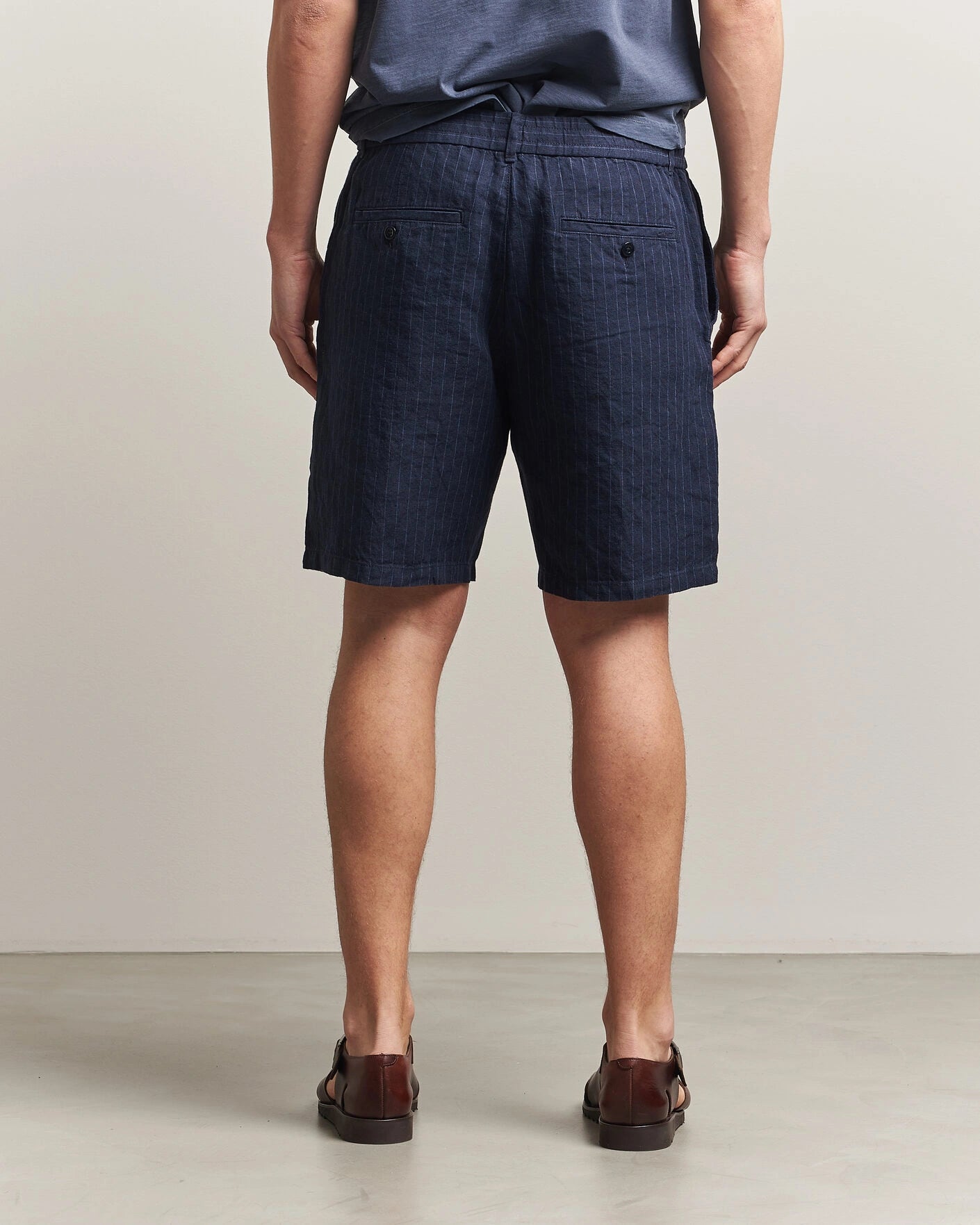 Regular Fit Striped Linen Drawstring Shorts