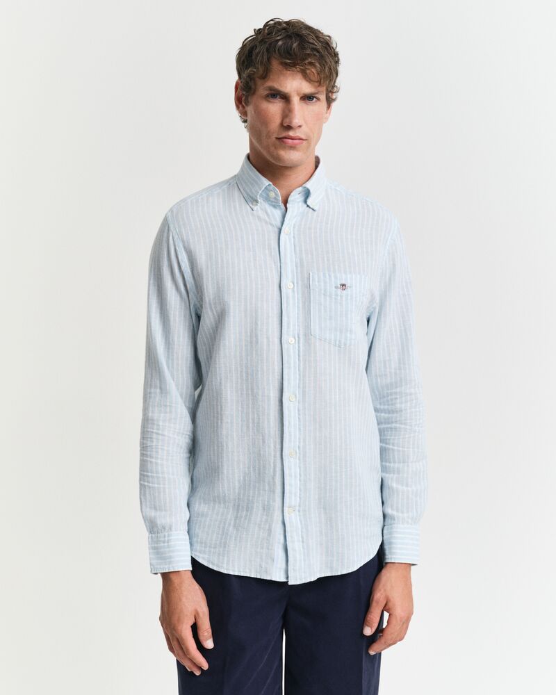 REG COTTON LINEN STRIPE SHIRT Blue / S