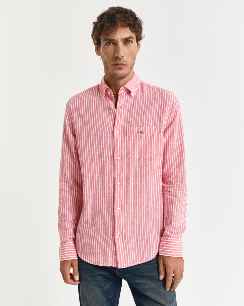 REG COTTON LINEN STRIPE SHIRT Red / S