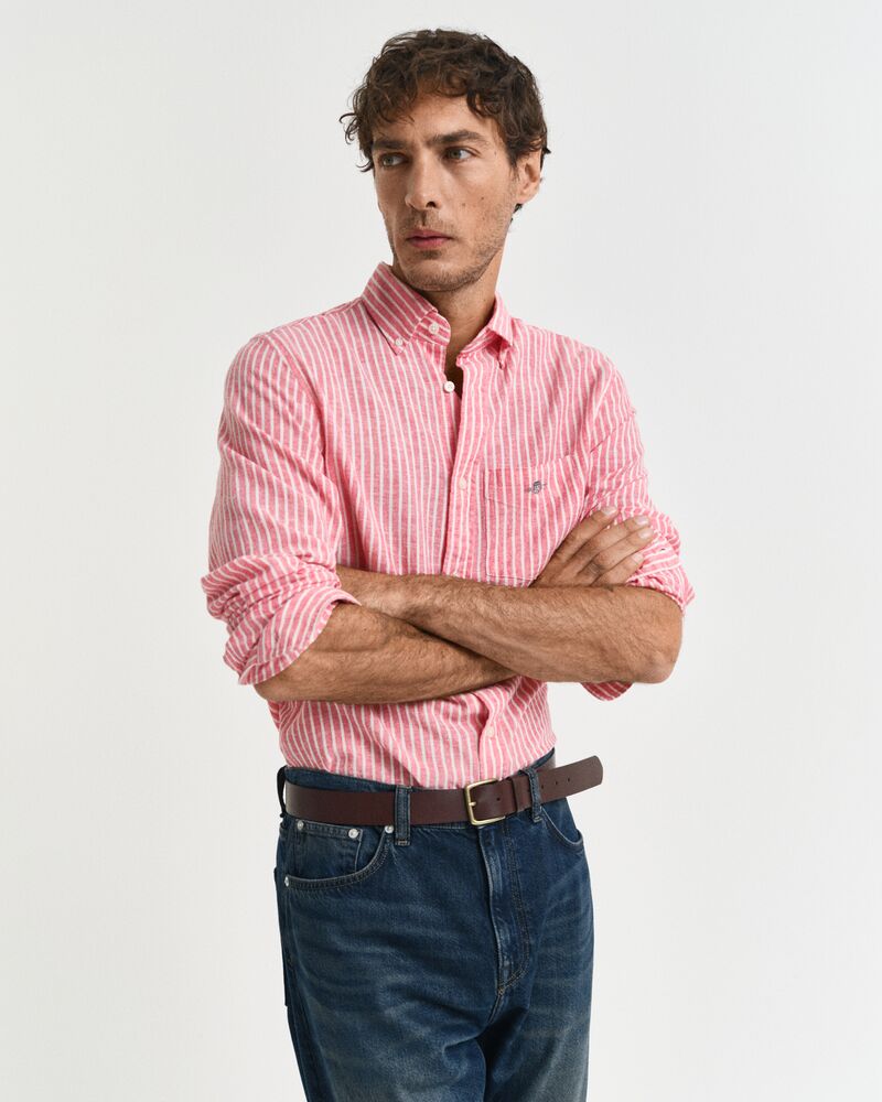 REG COTTON LINEN STRIPE SHIRT Red / S