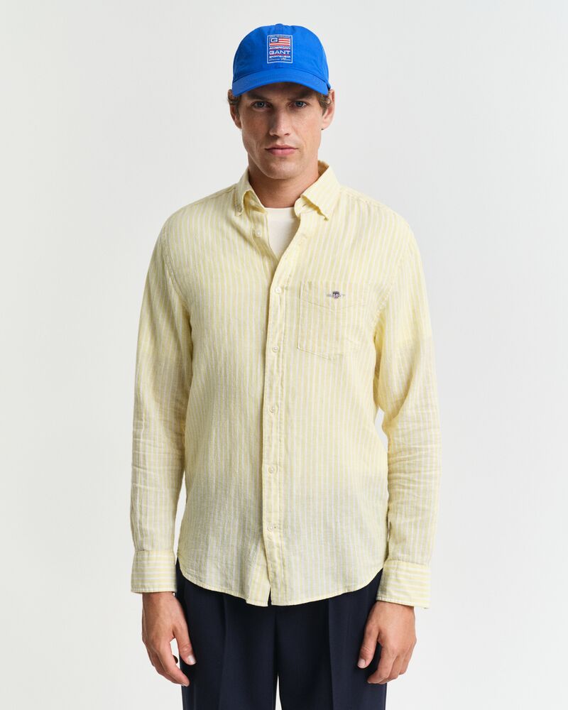 REG COTTON LINEN STRIPE SHIRT Yellow / S