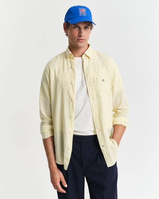 REG COTTON LINEN STRIPE SHIRT Yellow / S