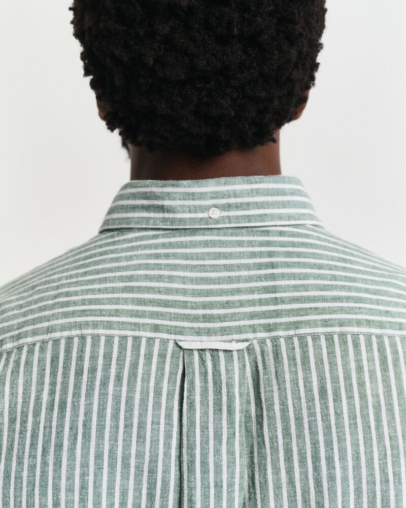 REG COTTON LINEN STRIPE SS SHIRT Green / S