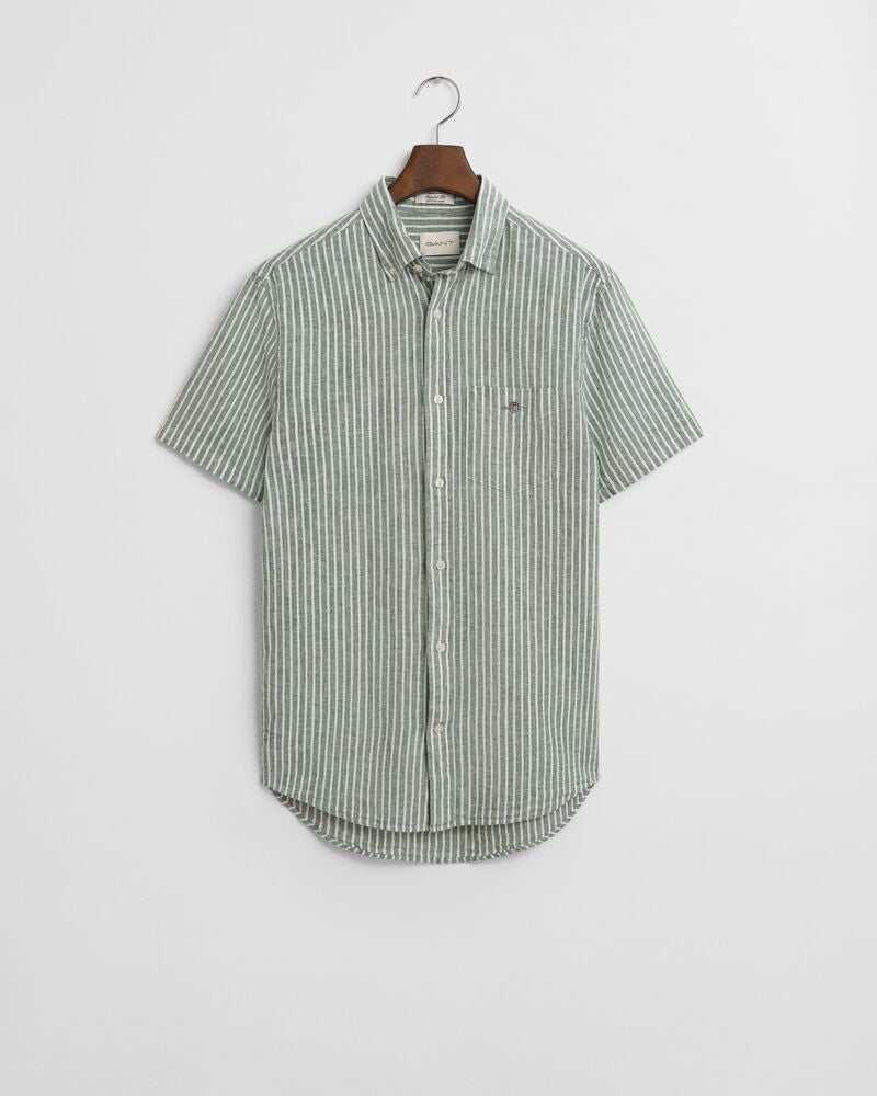 REG COTTON LINEN STRIPE SS SHIRT Green / S