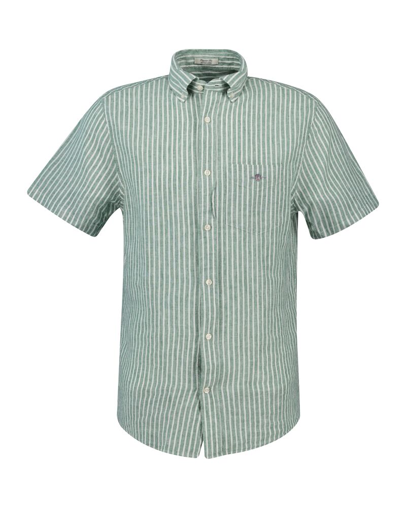 REG COTTON LINEN STRIPE SS SHIRT Green / S