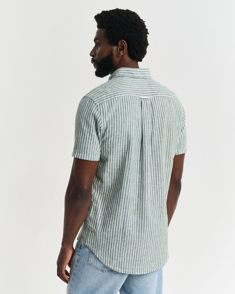 REG COTTON LINEN STRIPE SS SHIRT Green / S