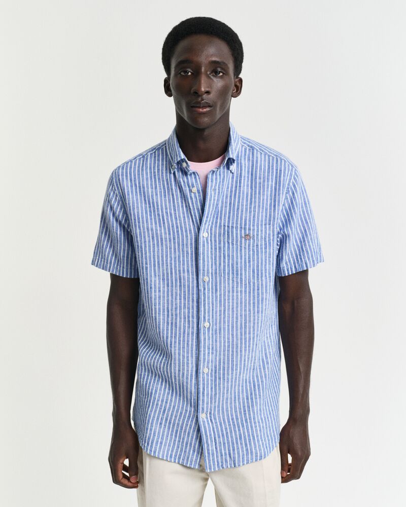 REG COTTON LINEN STRIPE SS SHIRT Blue / S