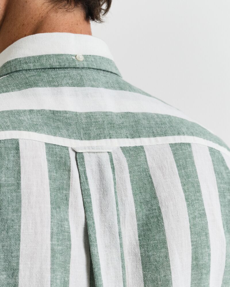 REG COTTON LINEN STRIPE SS SHIRT Green / S