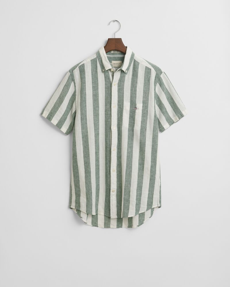 REG COTTON LINEN STRIPE SS SHIRT Green / S