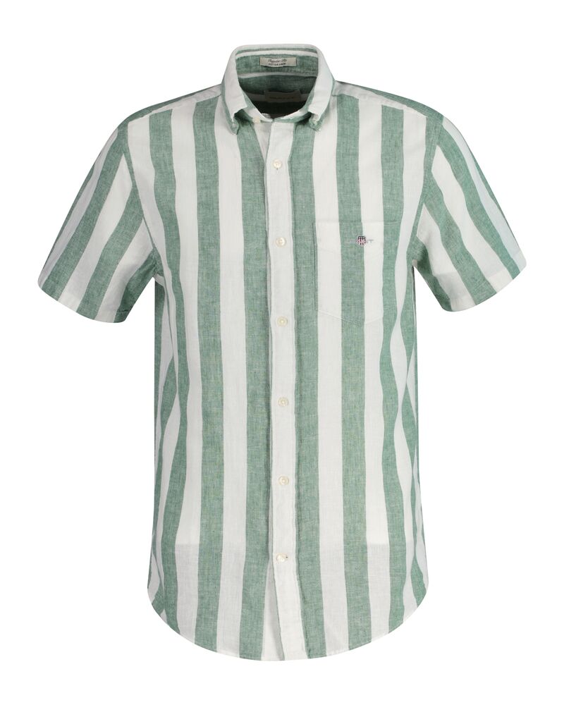 REG COTTON LINEN STRIPE SS SHIRT Green / S