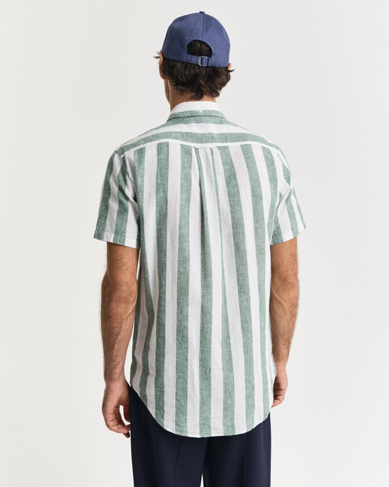 REG COTTON LINEN STRIPE SS SHIRT Green / S