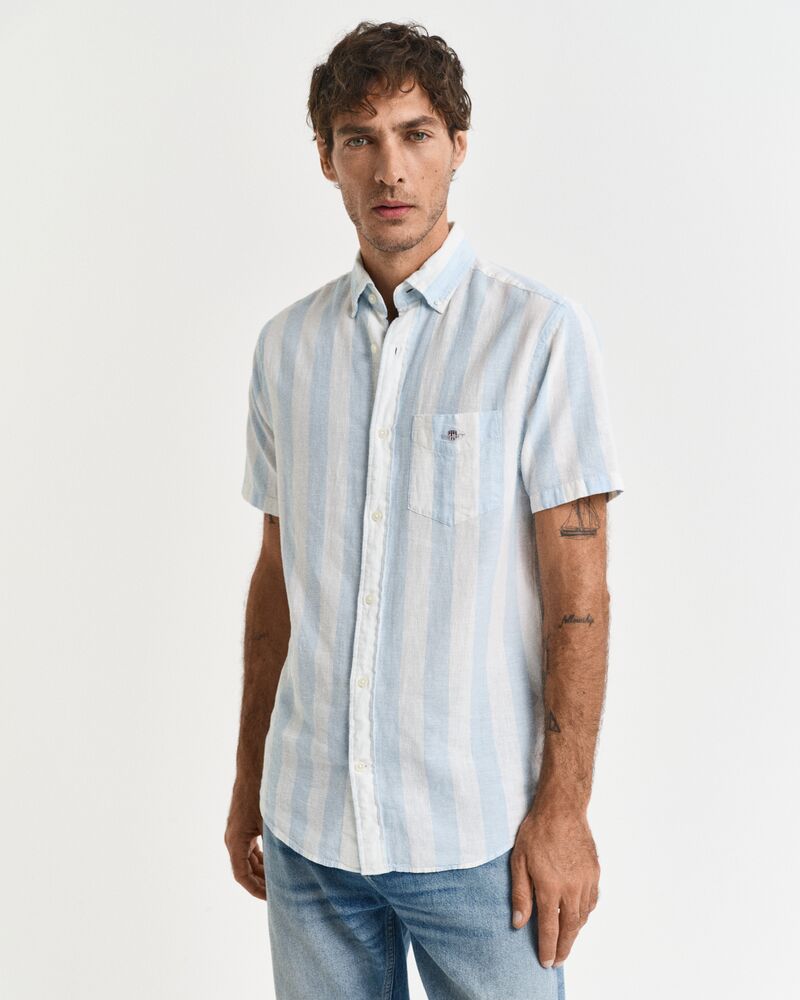 REG COTTON LINEN STRIPE SS SHIRT Blue / S