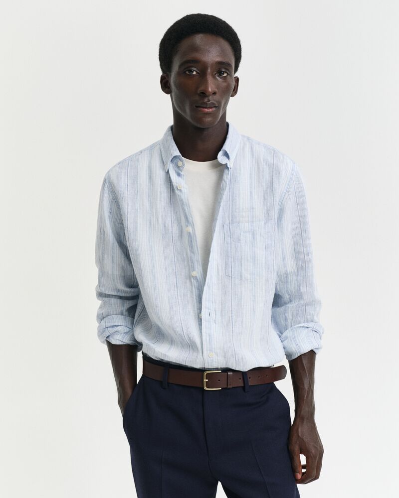 REG LINEN STRIPE SHIRT Blue / S