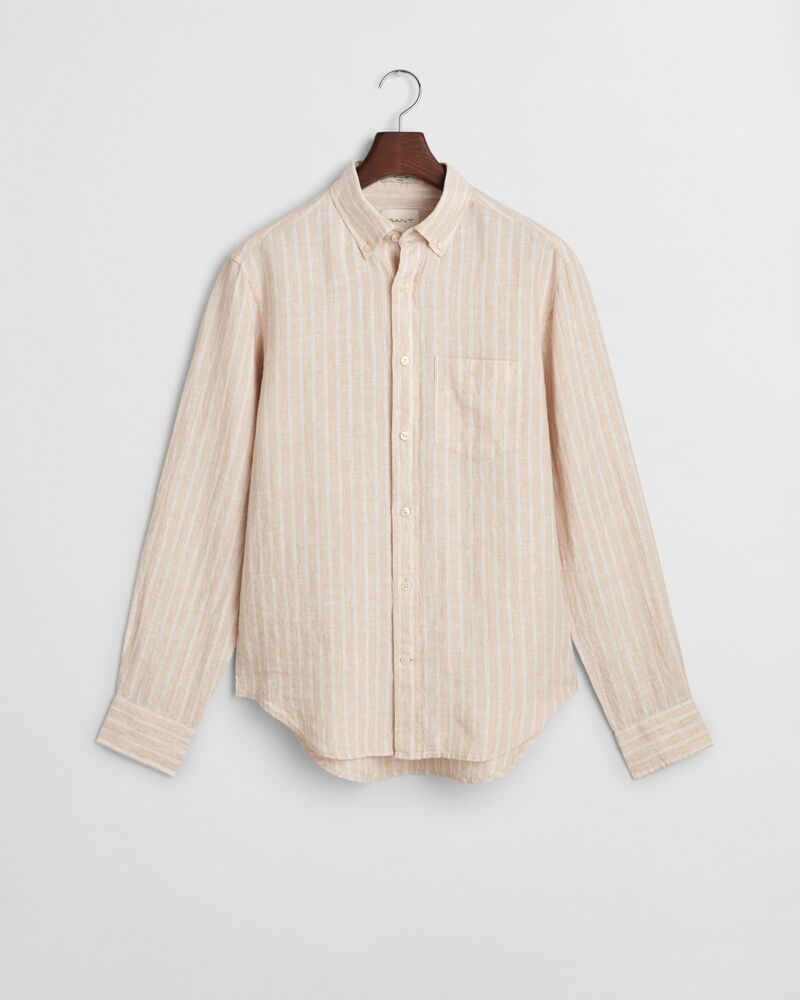 REG LINEN STRIPE SHIRT Brown / S