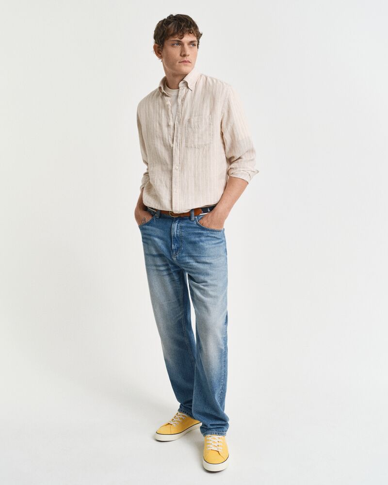 REG LINEN STRIPE SHIRT Brown / S