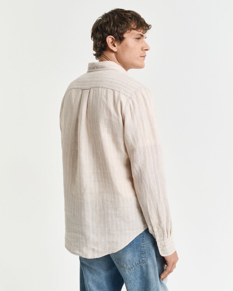 REG LINEN STRIPE SHIRT Brown / S