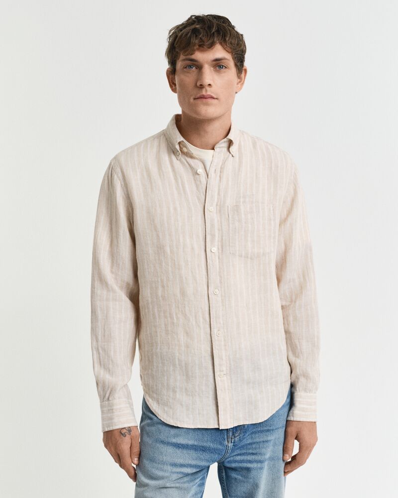 REG LINEN STRIPE SHIRT Brown / S