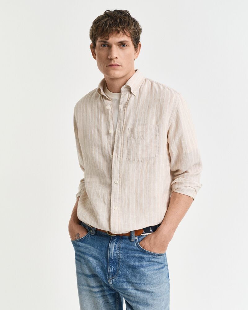 REG LINEN STRIPE SHIRT Brown / S