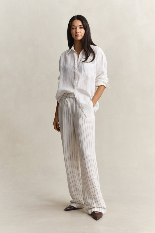 Striped Linen Blend Pull On Pants