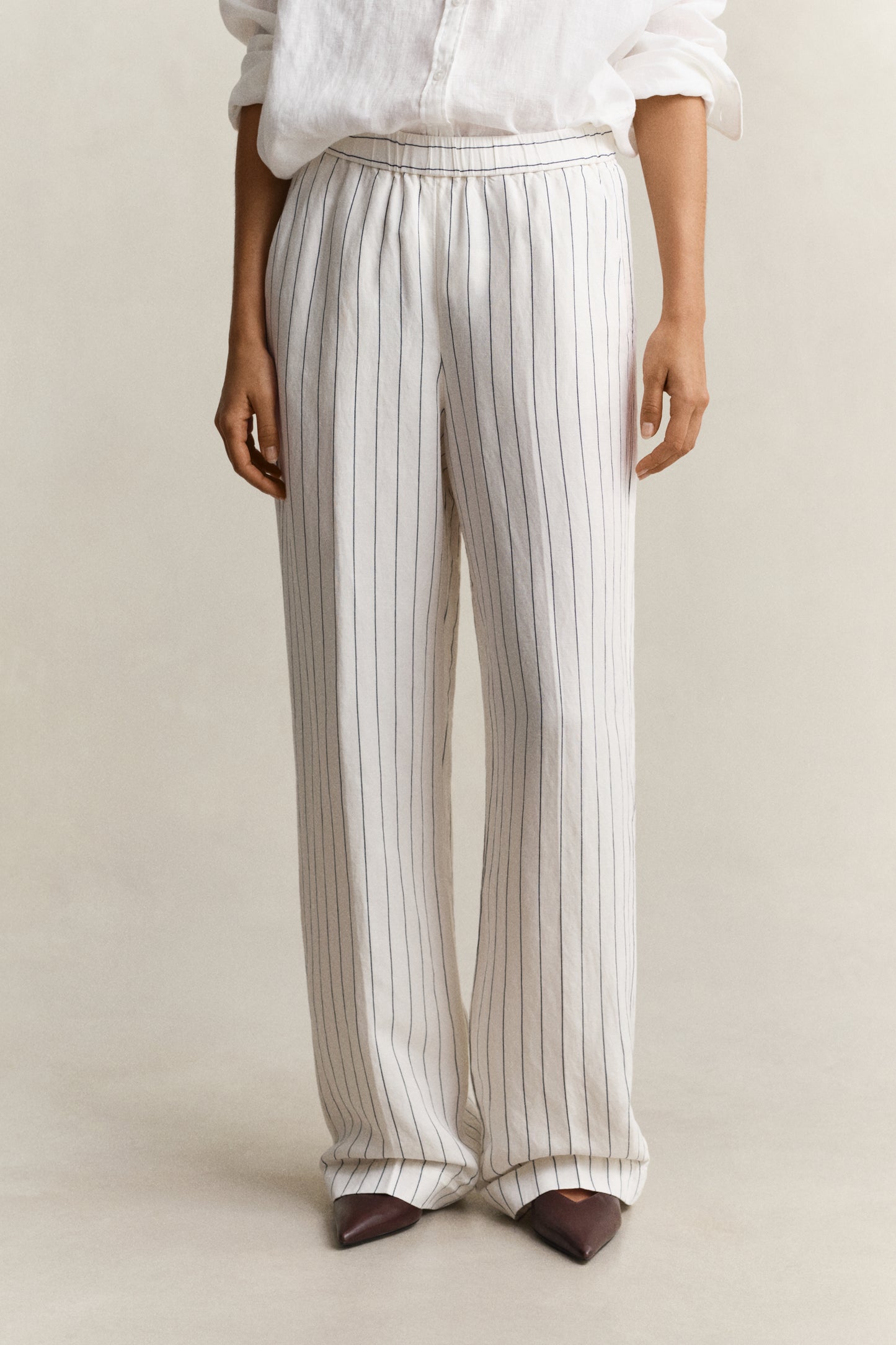Striped Linen Blend Pull On Pants