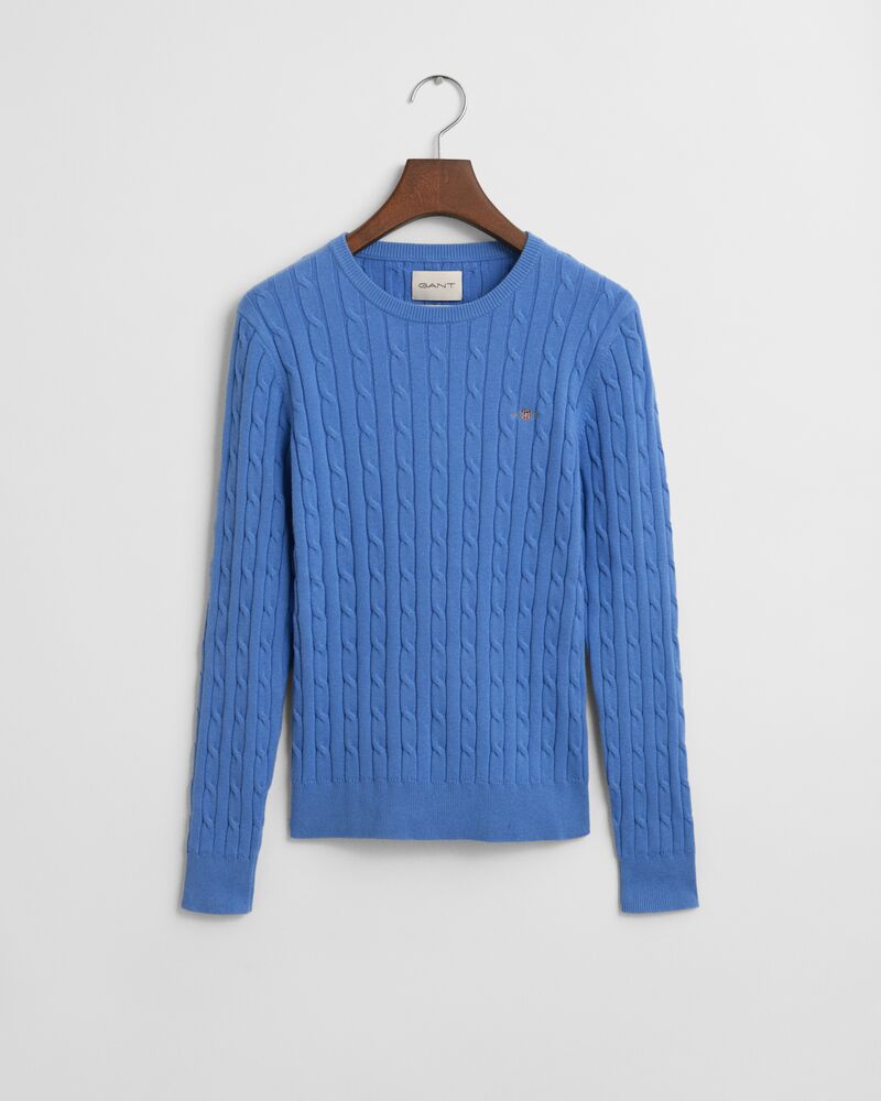 STRETCH COTTON CABLE C-NECK Blue / S