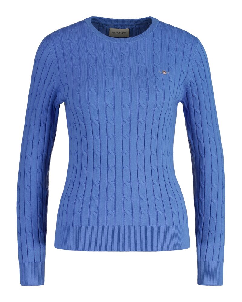 STRETCH COTTON CABLE C-NECK Blue / S