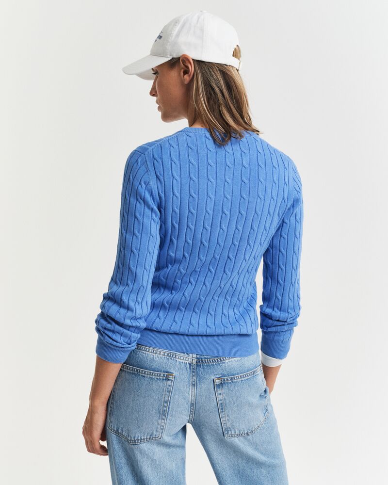 STRETCH COTTON CABLE C-NECK Blue / S