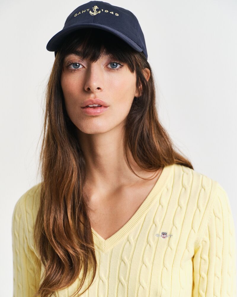 STRETCH COTTON CABLE V-NECK Yellow / S