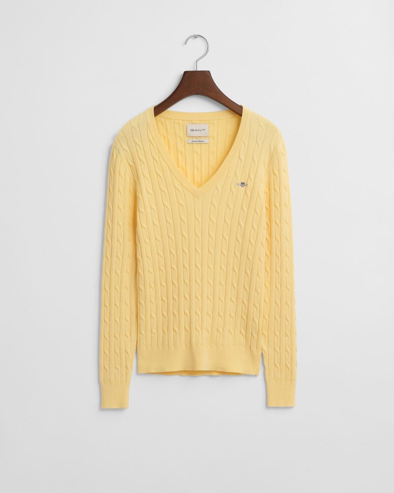 STRETCH COTTON CABLE V-NECK Yellow / S