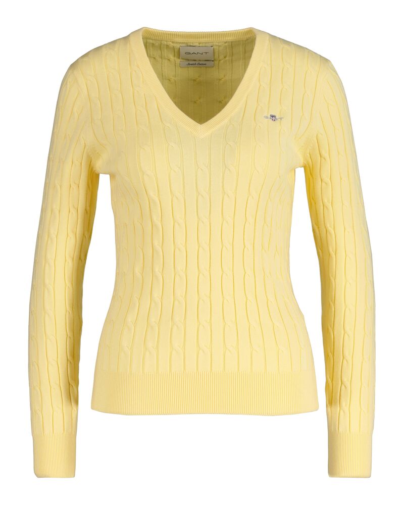 STRETCH COTTON CABLE V-NECK Yellow / S