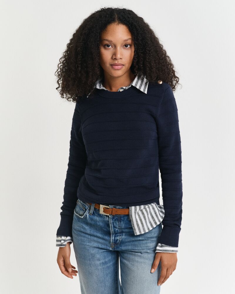 TEXTURED COTTON C-NECK Blue / S