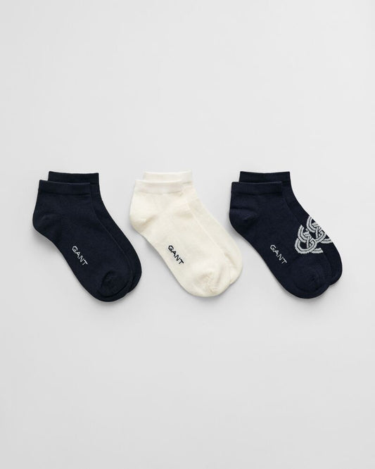 MONOGRAM ANKLE SOCKS 3-PACK Blue / 36-38