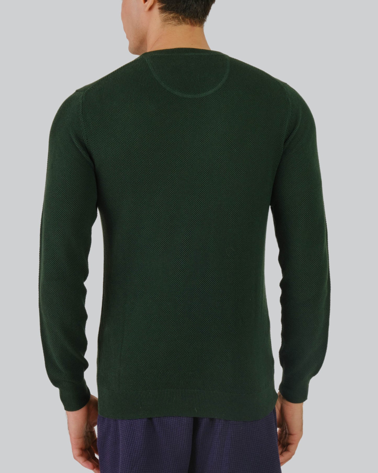 Cotton Pique Crew Neck Sweater Tartan Green / M