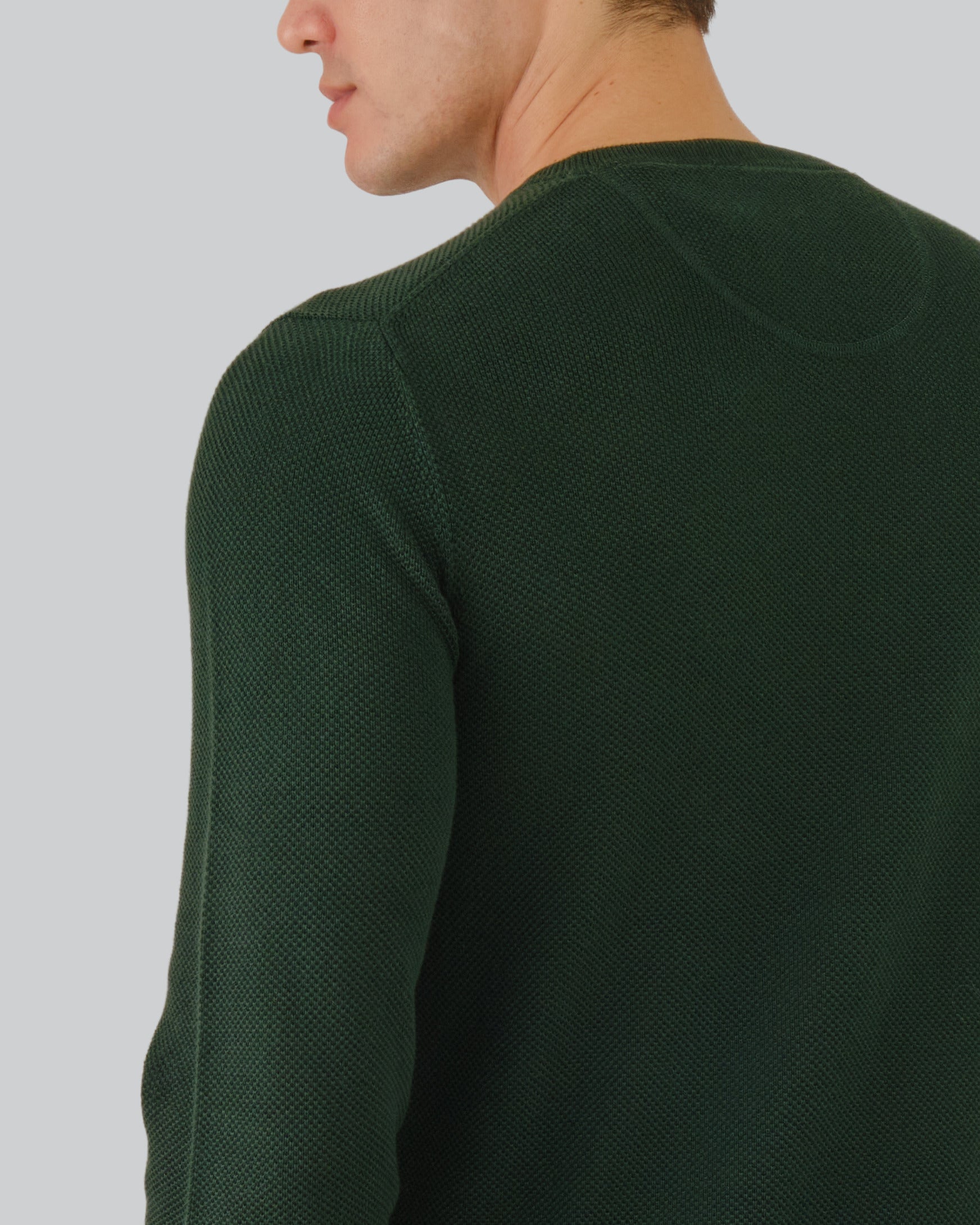 Cotton Pique Crew Neck Sweater Tartan Green / M