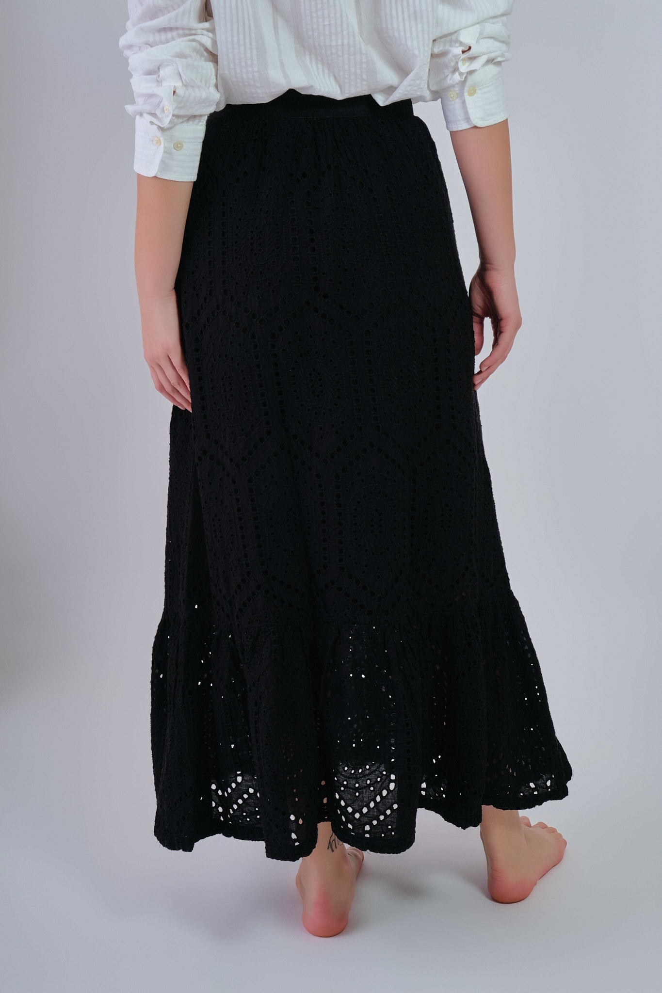 Embroidery Anglaise Maxi Skirt Black / 36