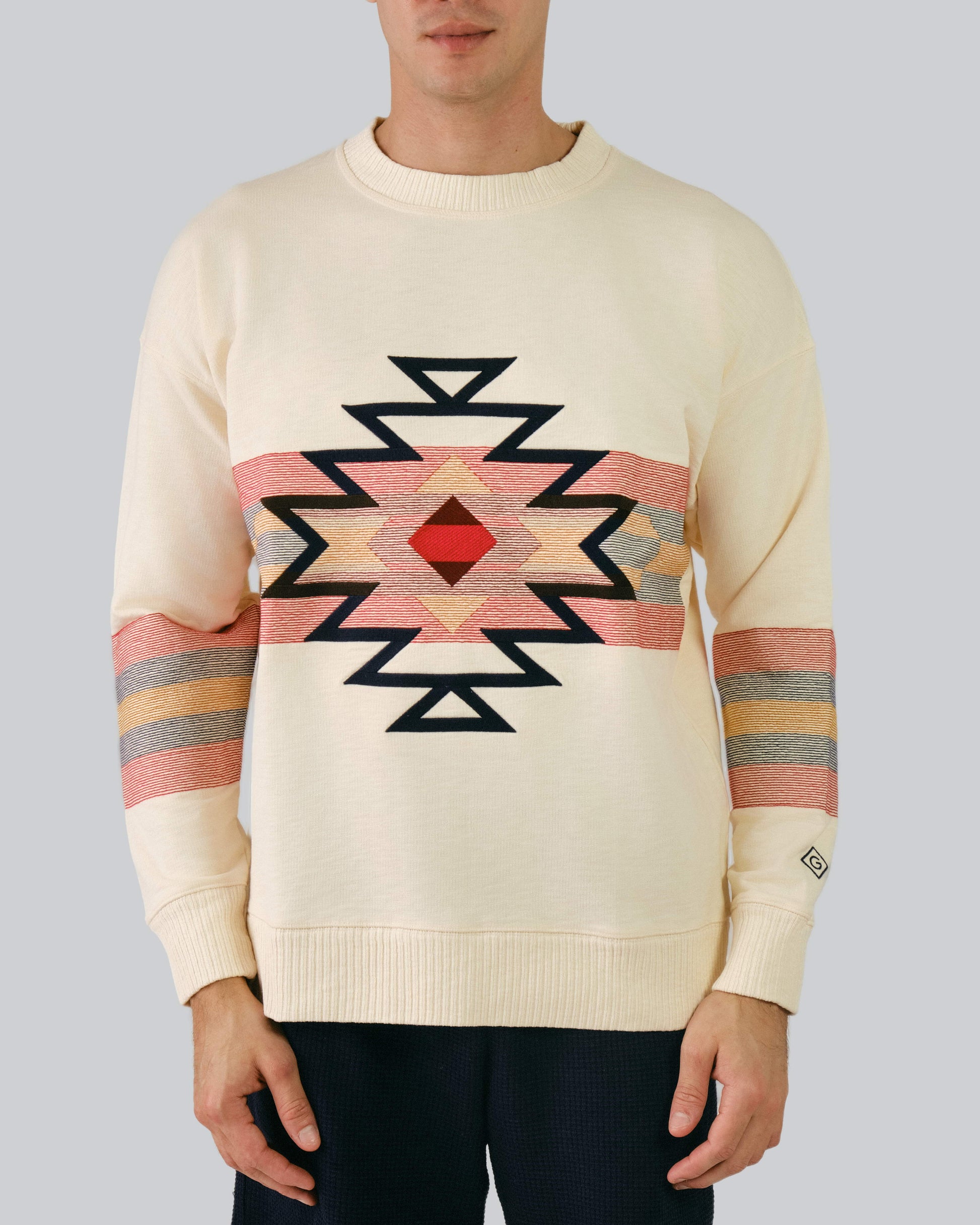 Geometric Relaxed C-Neck Sweat Cream / M