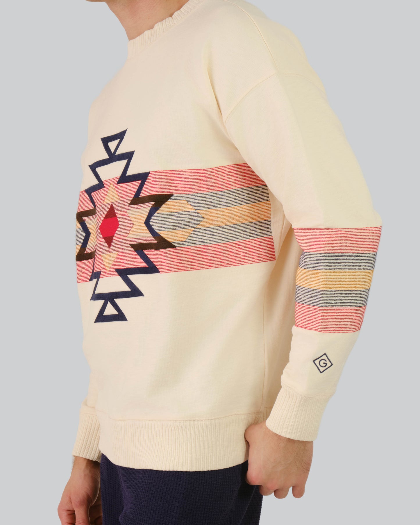 Geometric Relaxed C-Neck Sweat Cream / M