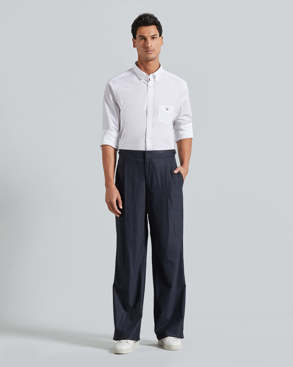 Gant Pinstripe Pants – Slim Fit Wool Blend Tailored Trousers Navy / 52