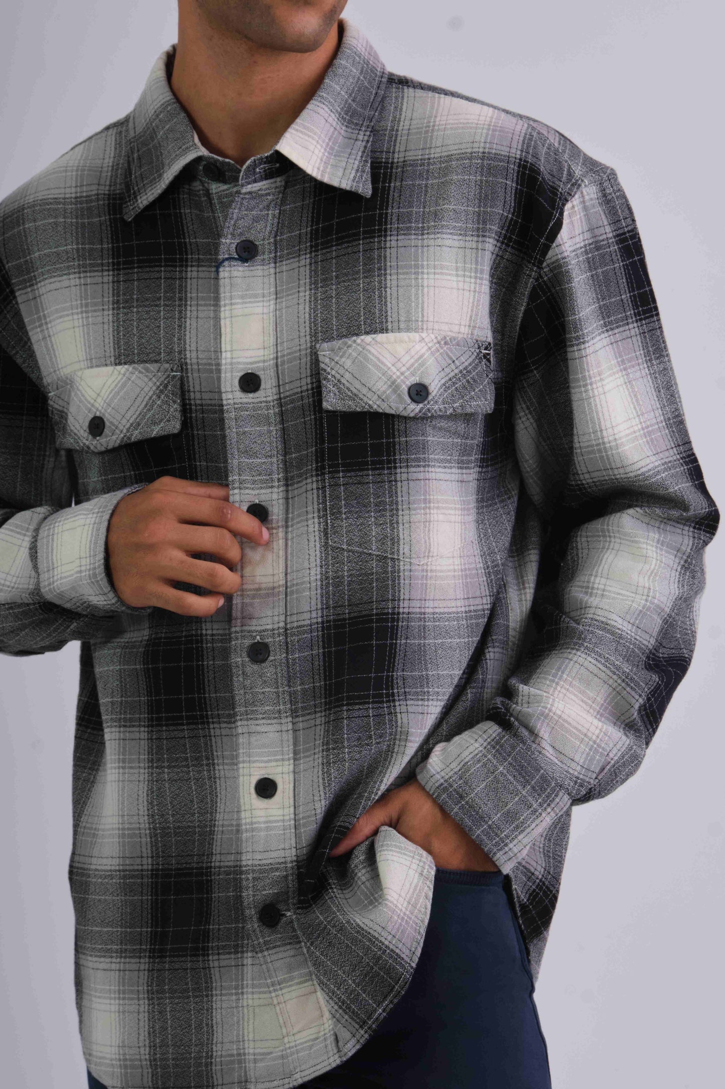 Relaxed Fit Shadow Check Shirt Black / M