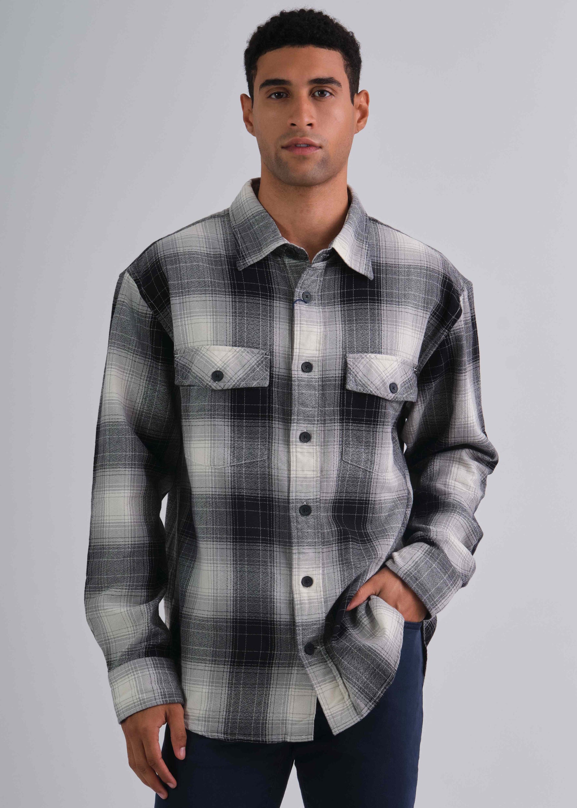 Relaxed Fit Shadow Check Shirt Black / M