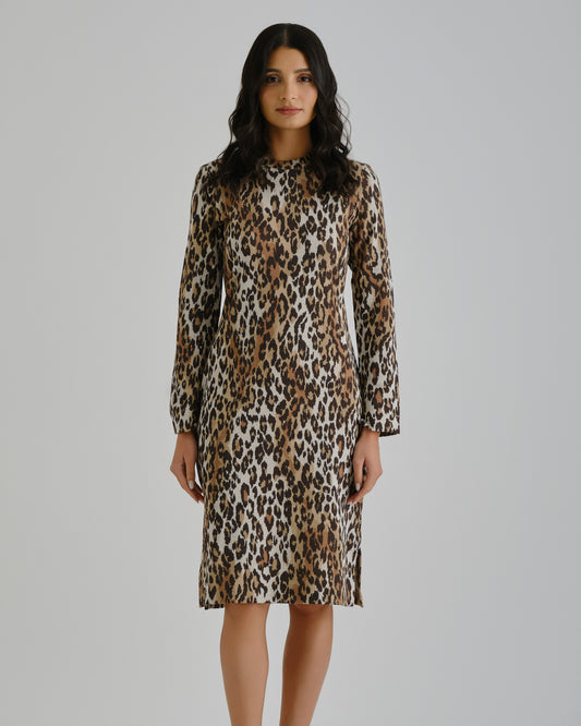 Leopard Jacquard Jersey Dress Rich Brown / M