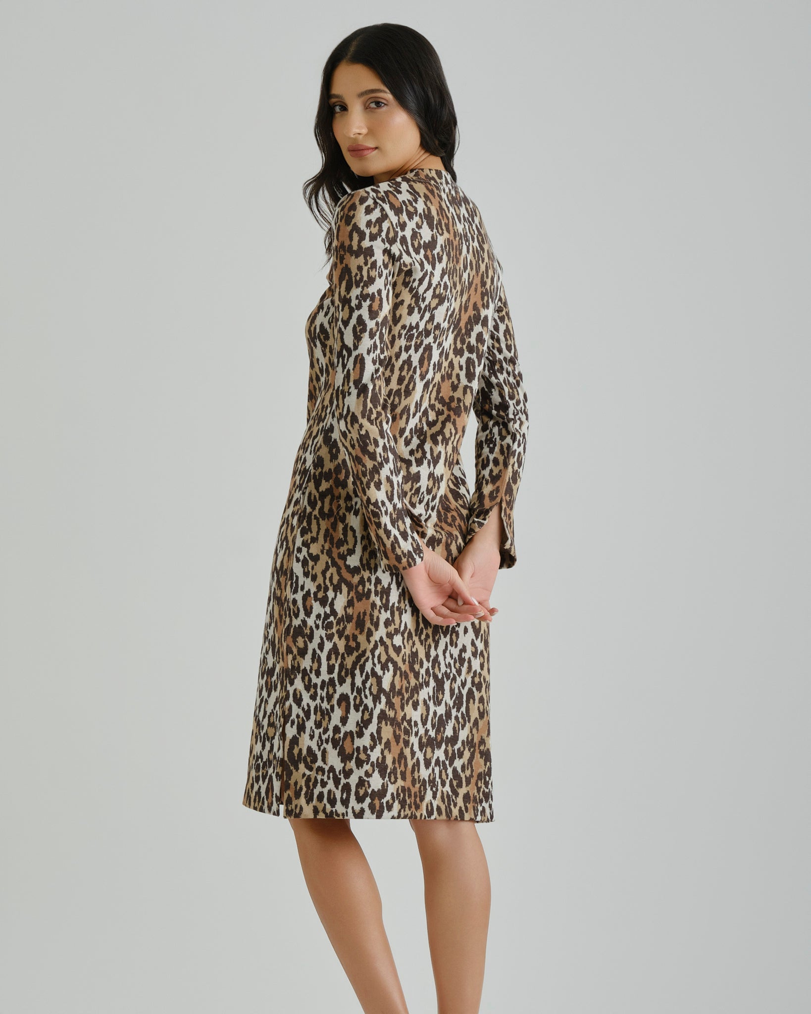 Leopard Jacquard Jersey Dress Rich Brown / M