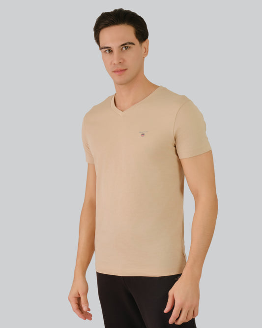 Original Slim V-Neck T-Shirt Dry Sand / M