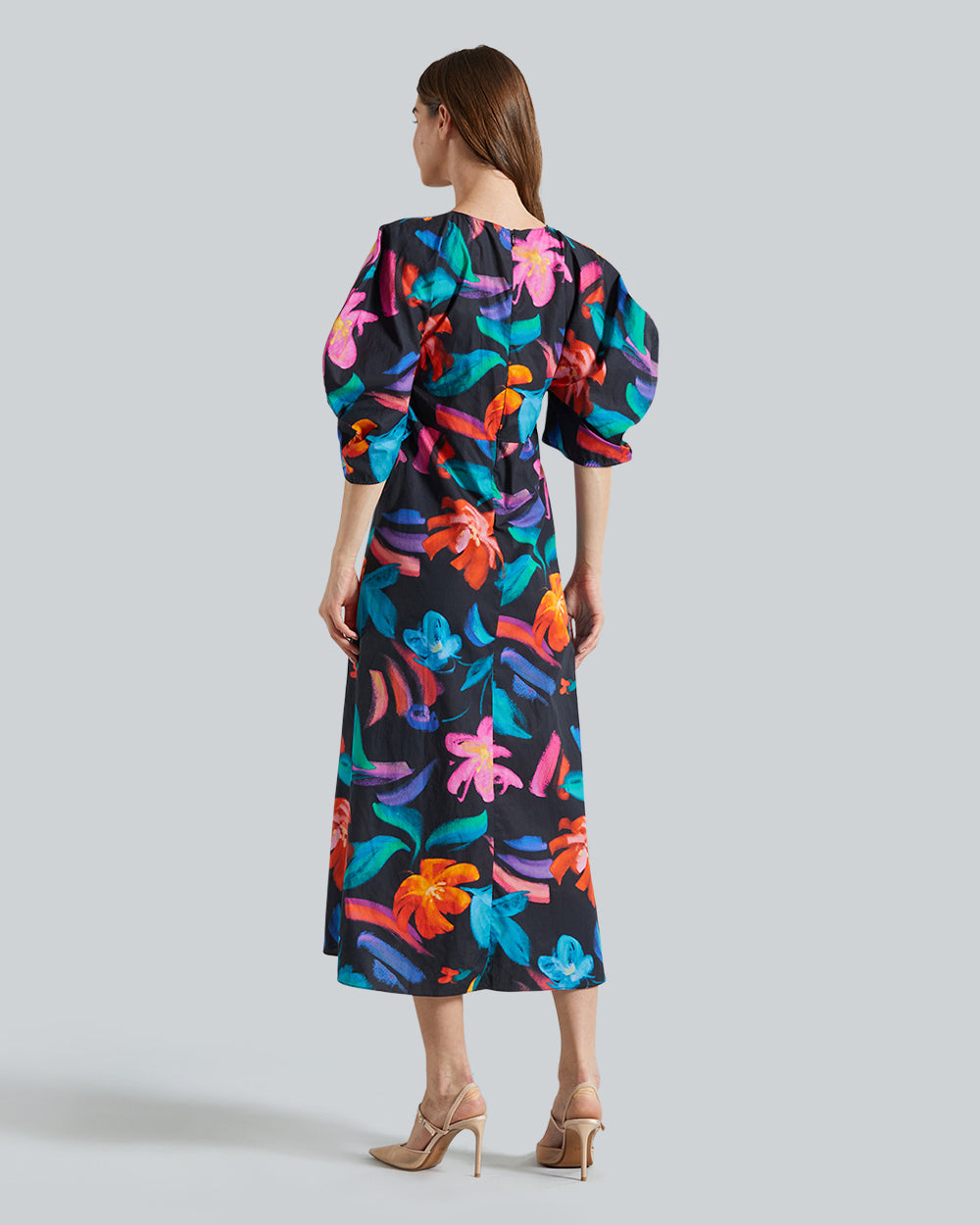 Gant Floral Print Volume Sleeve Dress – Feminine Silhouette, Vibrant Design Ebony Black / 36