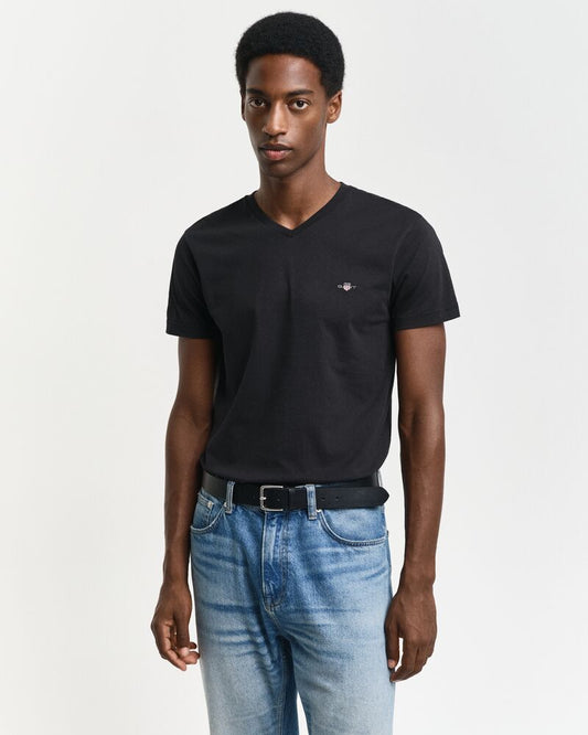 Slim Fit Shield V-Neck T-Shirt Black / S