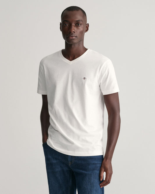 Slim Fit Shield V-Neck T-Shirt White / S