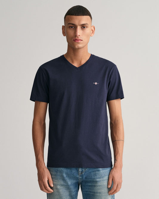 Slim Fit Shield V-Neck T-Shirt Evening Blue / S